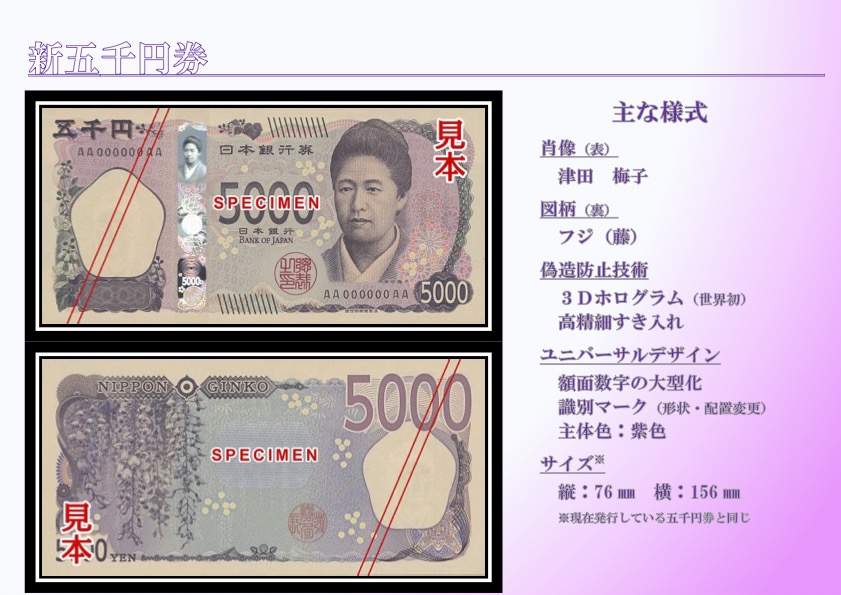 日幣新鈔5000元。 (來源：日本財務省)